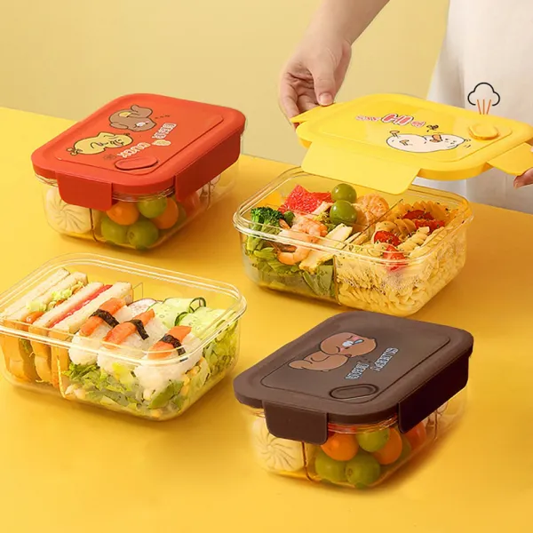 전자렌지 사용 도시락통 만화 풍격 도시락통 다이어트 도시락통 두 칸+세 칸 밀봉성이 좋다 LM-0012, 갈색