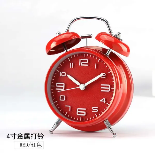 우드탁상시계 다용도 작은알람시계 큰소리 알람시계 지침식 빨간색 탁상시계 작은시계 늦잠 빈티지 생활용 남성 친구, T10-4inch입체 라인(레드케이스+빨간 시계 얼굴)