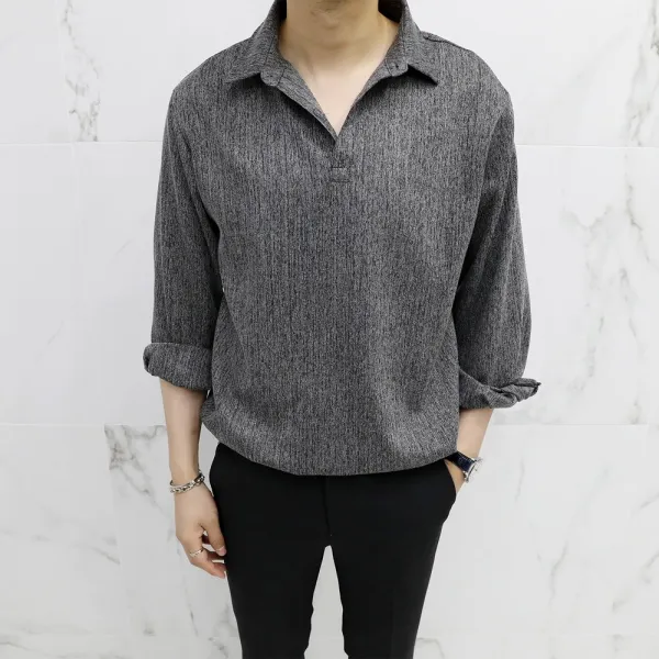 아도르클래식 2컬러 반오픈 카라 헨리넥 남자 긴팔 셔츠
