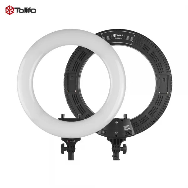 Tolifo 색온도 밝기 조절 미러도 입방 R-48B 라이트 18 인치 사진 광 LED 링 48W 보조광 블랙 US 규정 100-240V 전화 홀더 반송 개재, 1개, 검은