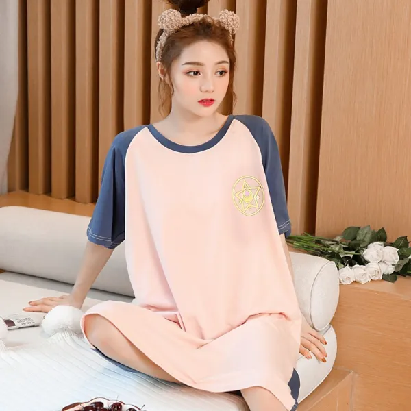 REDLIFO 빅사이즈 잠옷 망홍반팔 수면스커트 순면녀 하의 선한 서