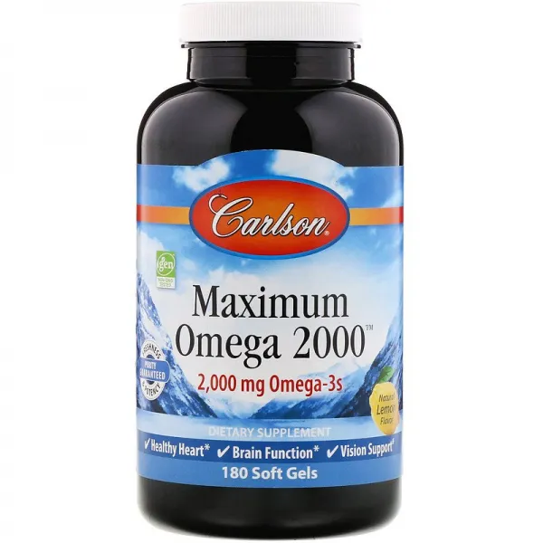 칼슨 랩 Carlson Labs Maxumum Omega 2000 천연 레몬 2 000 mg 180 소프트젤, 180개, 1개