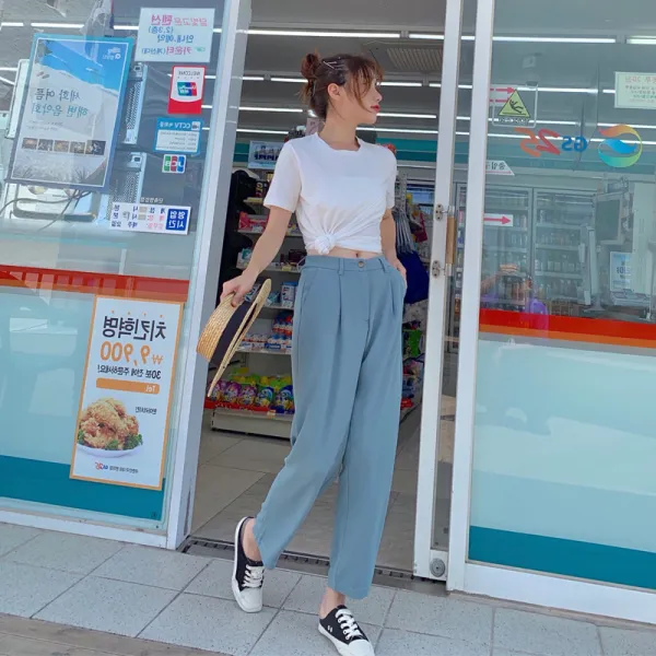 위파인더 시크한 투피스 2020 여름 여성한장 패션 아이템 허리 조이는 키 작은 선녀바지