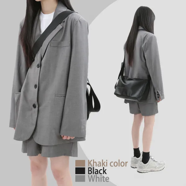 후후직구 카키수트 앉아서 까먹다 눈길을 끄는 와이드 루즈핏 셋업 OVERSIZE 타바스그레이 정장 코트 여성 얇은