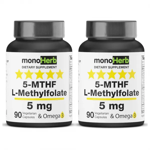 MONOHERB 모노허브 3세대 활성형엽산 B9 5mg 90캡슐(병당 약3개월) 임신준비영양제, 1mg, 2병