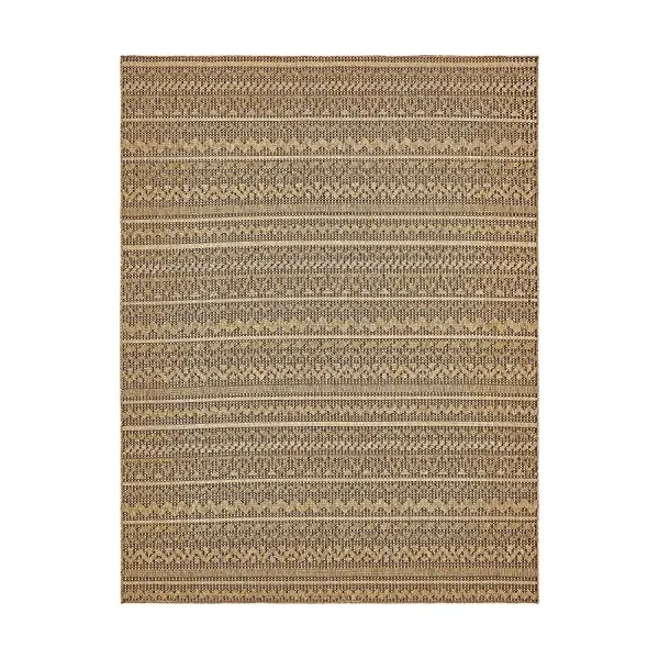 독특한 Loom 야외 모던 컬렉션 기하학적 줄무늬 추상 과도기 실내 및 야외 Flatweave 라이트 브라운 영역 러그 (152 x 2, Light Brown/Gold