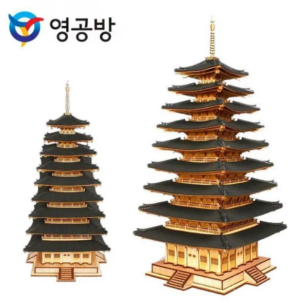 KIS733902목재모형 미륵사지 9층 목탑 YM654 건물 만들기, 단품