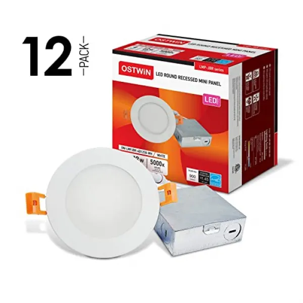 4 인치 울트라 얇은 LED recessed 천장 조명 J-box 4000k 12w (60 와트 답장) Dimmable (4000 (Bright Light) 12 Pack), 4000 (Bright Light), 12 Pack
