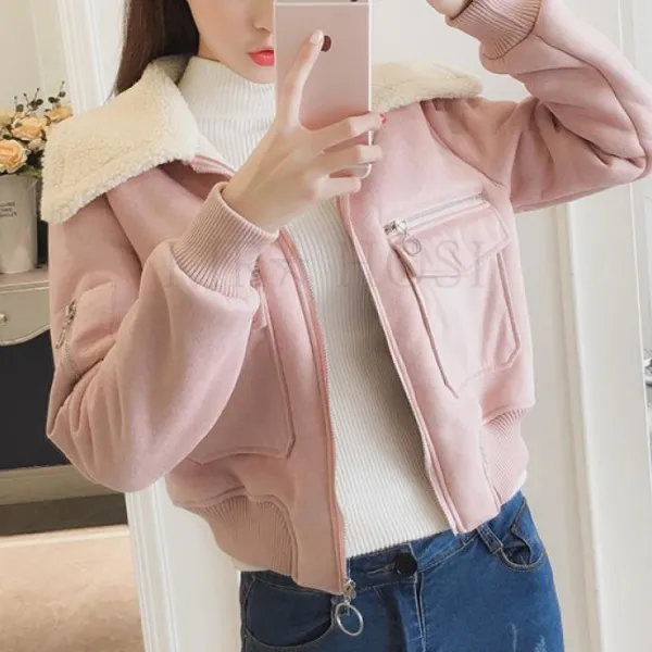 kirahosi 트렌디 숏 라이더 자켓 여성 스웨이드 세무 재킷 폭신 421호+덧신증정 CVixi6ox