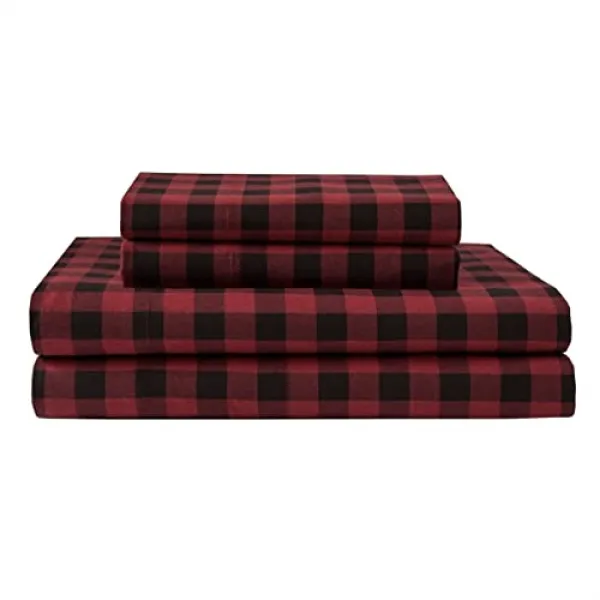 늦겨울 밤 100 %면 플란넬 시트 세트 대형 버팔로 체크 무늬 레드 (Buffalo Plaid／Red Queen), Buffalo Plaid／Red, Queen