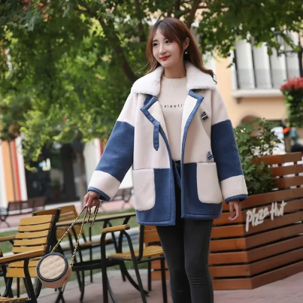 2019 fw 양털 스크랩 코트 여자 램스울 숏 폭스퍼 코트