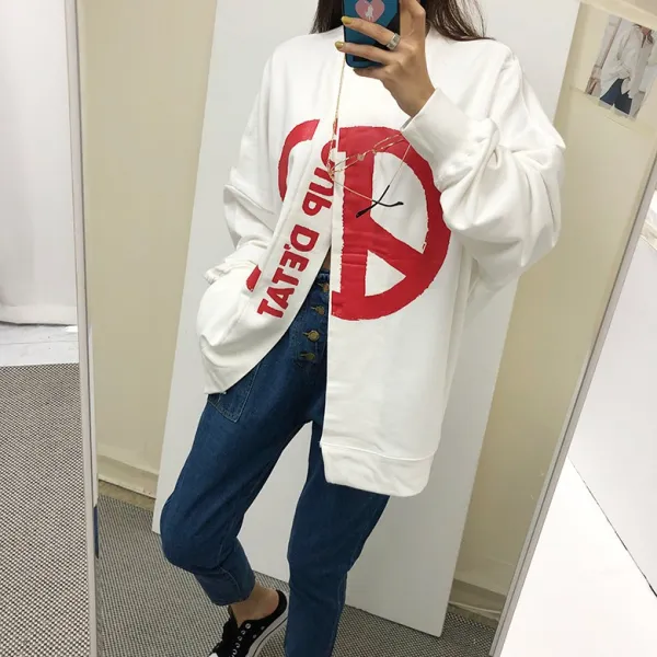 아미띠에 여성 롱 맨투맨 루즈핏 박스핏 영문 앞절개 포인트 피스 프린팅 레깅스길이