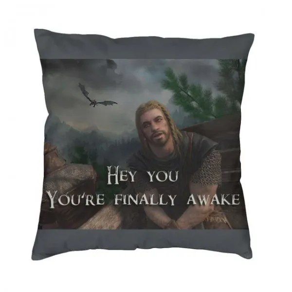 안녕하세요 당신은 마침내 깨어나 Skyrim Meme 베개 커버 부드러운 패브릭 쿠션 장식 던져 홈 광장, 16