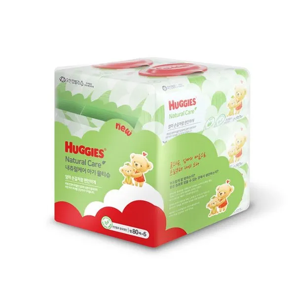 유한킴벌리 하기스 내츄럴케어 캡형 아기 물티슈 80매x6입 1세트