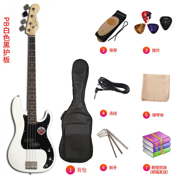 베이스기타 초급 입문 사현 일렉트로닉베이스 4현 Bass초보자 록 전문 연기 악기 T16 Pb화이트 블랙 가드