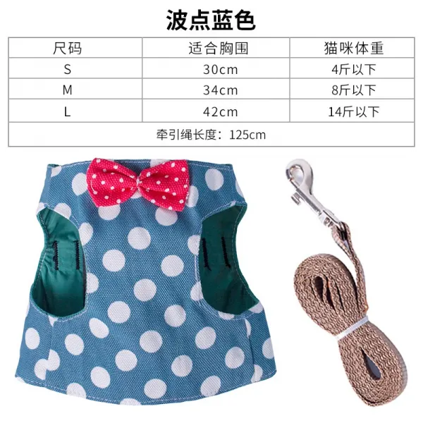 끈끈이 조끼식 발버둥 목줄 산책 어깨끈, 도트 블루, S가슴침받이 30cm