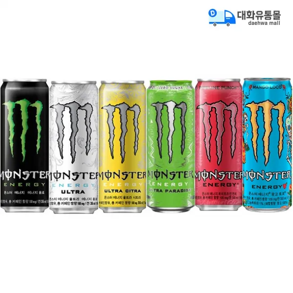 몬스터 에너지 혼합 6가지맛 355mlx24캔 그린4캔+울트라4캔+시트라4캔+파라다이스4캔+파이프라인4캔+망고로코4캔, 355ml, 24캔