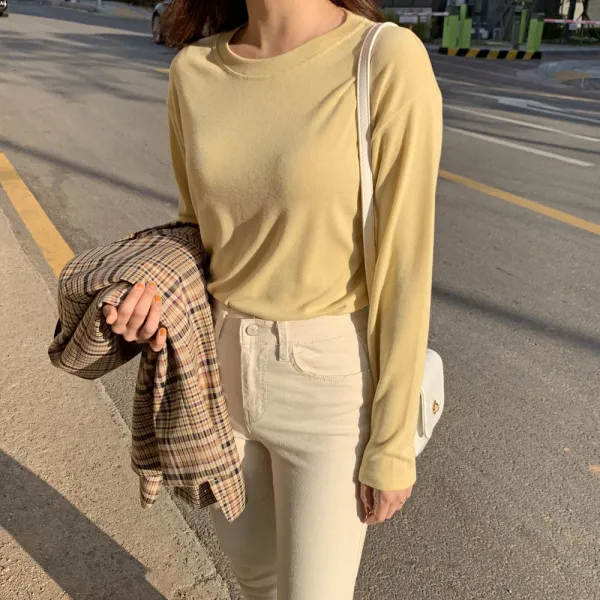 엘트루 1+1 자스민 라운드 긴팔 텐셀 티셔츠 5color 