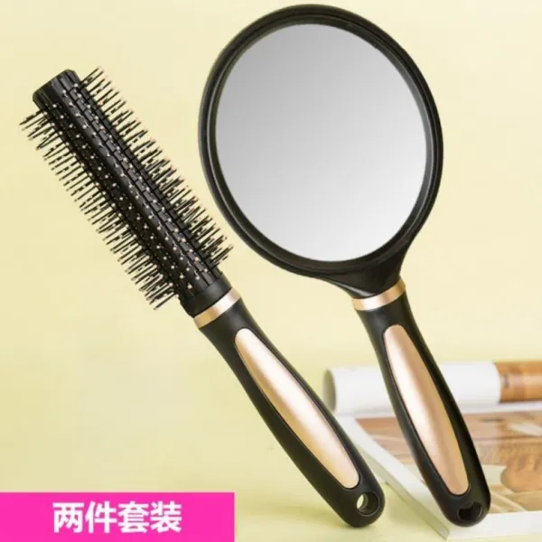 컬링빗 자 에어백빗 내부 단추 거울 불다 스타일링 단발 여성 볼륨 집에서 묵다 정전기, 골드 헤어 롤  빗 손거울
