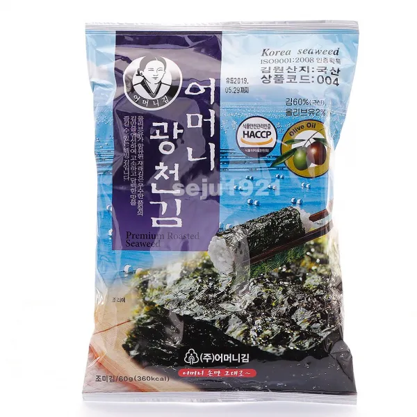 광천어머니김/전장김 60g/김 60%/올리브유 2%/전장김/식탁김/도식락김/돌자반/구운김/김밥김, 단일상품