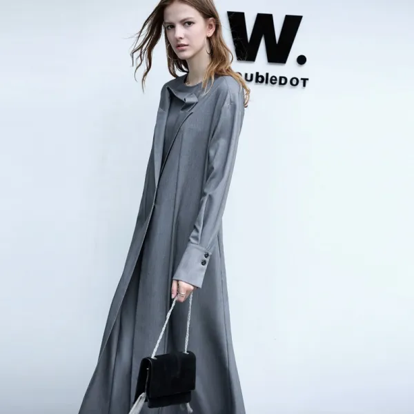 조임 스커트 극약성 상품 붐 개성 CHIC 페이크 칼라 가을 오버핏 미디 롱 허리보정 여성