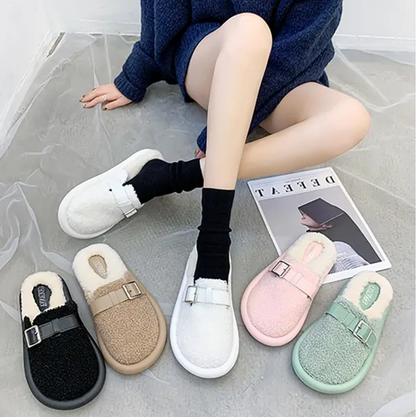 2cm 양털 뽀글이 벨트 발편한 사무실 블로퍼 뮬슬리퍼