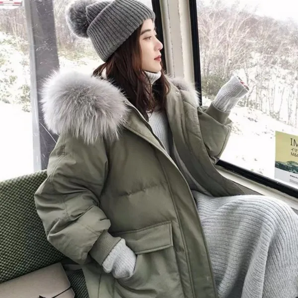 카키 블랙 아이보리 페이크 퍼 밍크 털 후드 야상 롱 다운 패딩 GH9-153