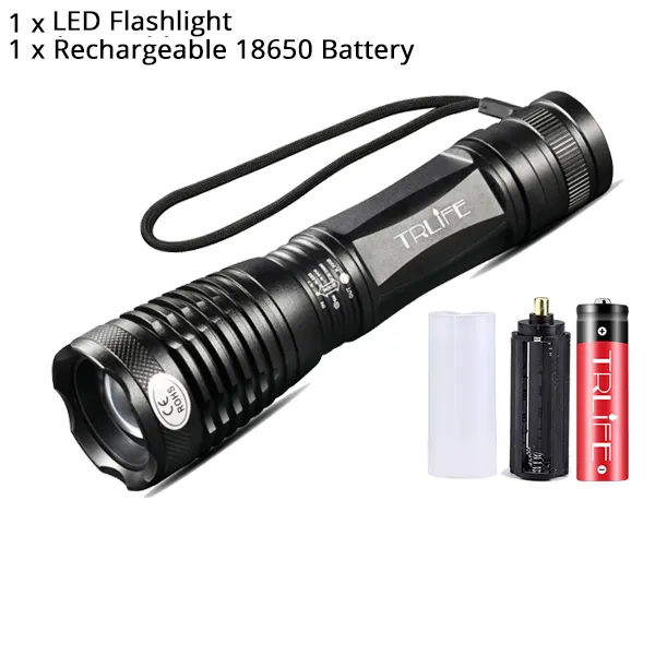 LED 사냥 손전등 V6 L2 T6 전술 플래시 라이트 토치 줌이 가능한 램프 낚시 랜턴 5 모드 사용 18650 총 마, 02 Package B_01 T6-Bright