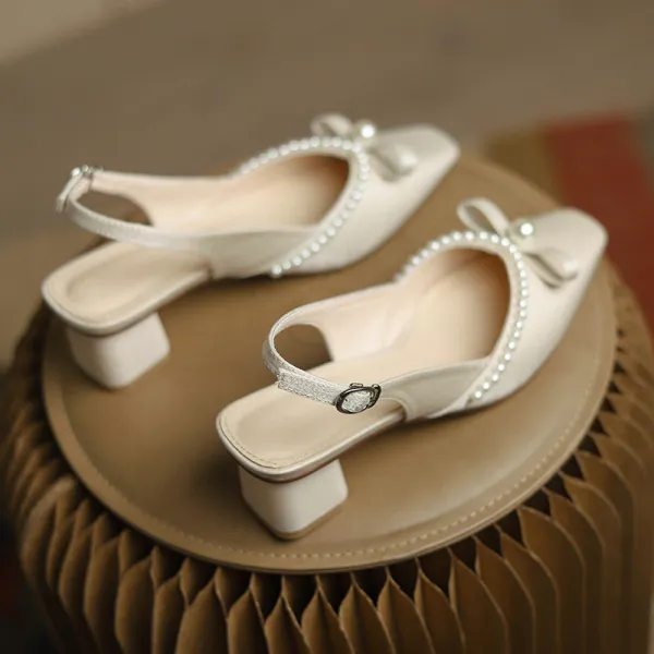 오버디오션 여름힐샌들 단화 미들굽 늦바람 부드러운 슈즈 진주 하이힐 청키 블 스윗