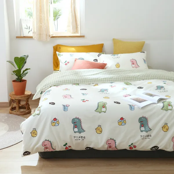 노르딕 침대용품 4종 풀패딩 순면 코튼 봄 여름 계절 INS 심플 침대 싱글 이불 커버 침대시트 4세가지, 큐트 의 공보