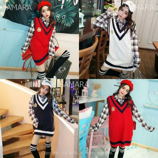 Qterra 특허브랜드 나시 체크 패션 셔츠 브이넥 해외구매대행 니트