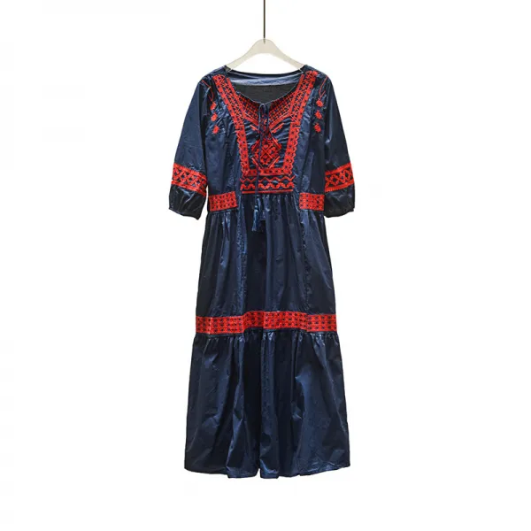 봄여름신파 서미아 바캉스 박시 자수 빈티지 에스닉 프릴 원피스