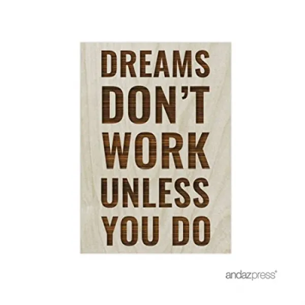 선물 가방 포함 Andaz Press 레이저 새겨진 나무 자석 당신이 할 수없이 1 팩 주 (Motivational Dreams Don't Work Unless You Do), 본상품
