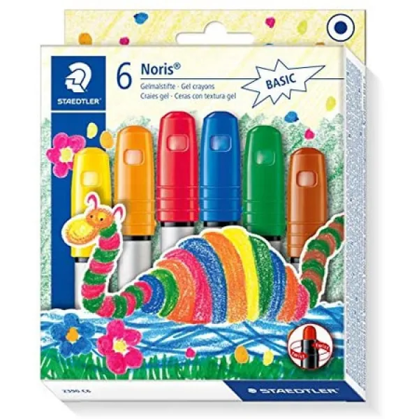 Staedtler 2390 C6 젤 크레용 Noris Club (슈퍼 소프트 컬러 집약적 취급 용이성 6 가지 색상 모듬 젤, 단색