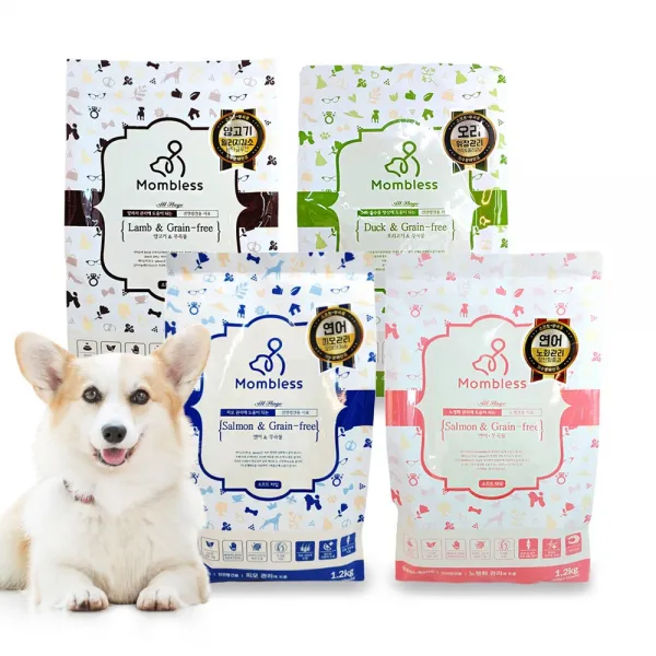 맘블레스 소프트사료 4종 1.2kg (피모 알러지 노령화 소화흡수), 연어&무곡물 1.2kg 1개 (전연령) 피모관리