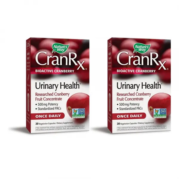 Natures Way CranRx 네이쳐스웨이 크랜RX 바이오엑티브 크랜베리 500mg 방광건강 식물성 캡슐 30정 2팩, 1, 1개