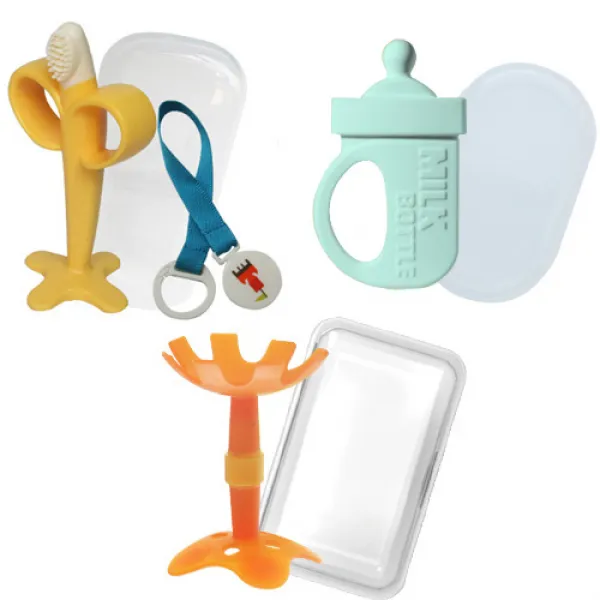 심통-퍼펙션 치발기3종(퍼펙션바나나치발기셋트+심통젖병치발기+플라워입술치발기) 치발기, 퍼펙션바나나치발기셋트+심통젖병치발기(민트)+플라워입술치발기/오렌지(케이스)