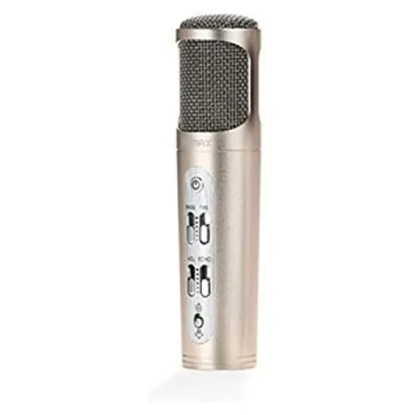 REMAX K02 MICROPHONE 콘덴서 마이크 콘덴서 효과 이펙터 에코 고역 볼륨 기록 충전식 배터리 내장 레코딩, 골드 콘덴서 마이크