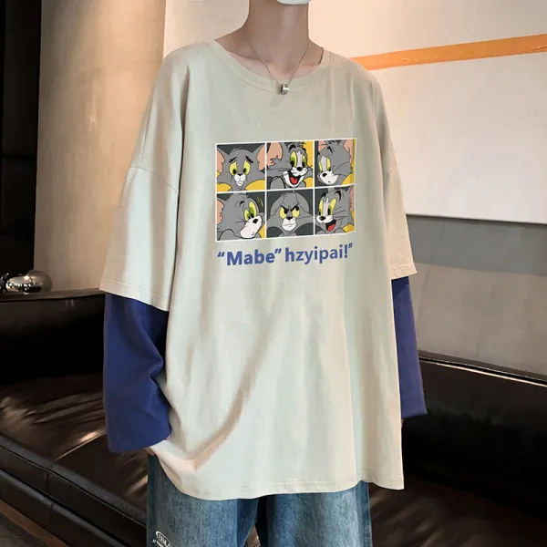 지니상회2 라운드넥긴팔티 슬기롭다 빠른 물고기다 모범생 MBOY 남성 돕다 드랜드 U벼슬 마른남자옷 특매점 레인보우 말