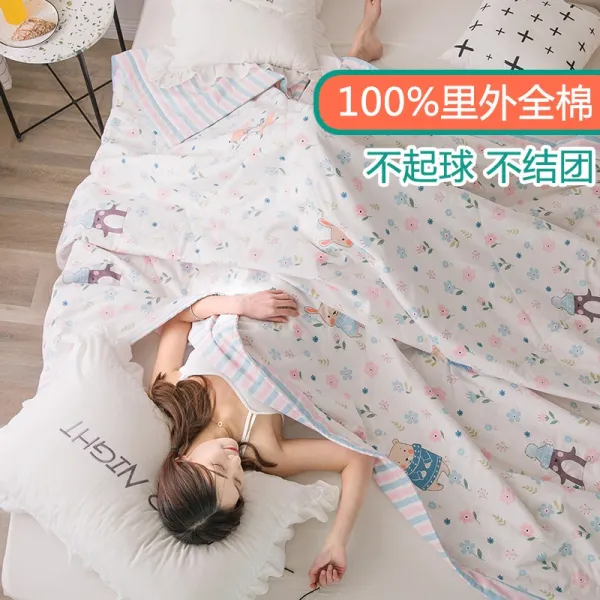 100 이외 전 면 여름 쿨링 이불 순면 에어컨 1인 2인용 워싱 가능 솜 얇은 봄 가을, 미시간