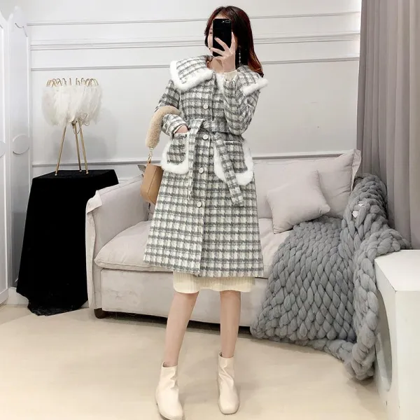 Qterra 특허브랜드 모직 체크 하프 코트 코트 패치