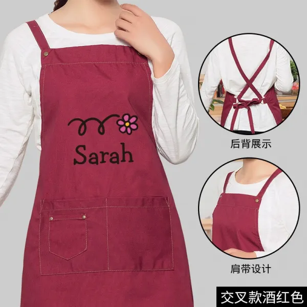 민소매 여 앞치마 꽃집 점원 작업복 맞춤 로고 미술생 그림 그리기 전용 허리둘레 랩타입 와인색 Sarah