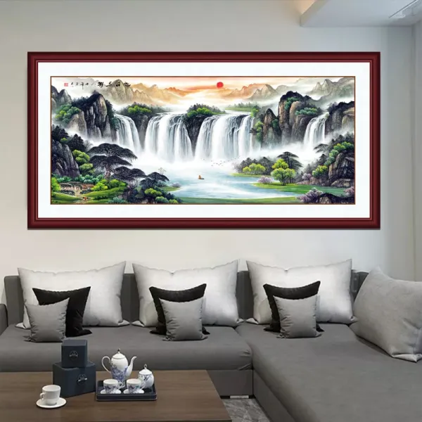 인테리어그림 응접실이 있다 산수풍경 풍수화 밝은 해가 동쪽에서 떠오르다 국화 셀프 스티커 사무실 배경 2369984379, 와이드 160 *하이 80cm (추우
