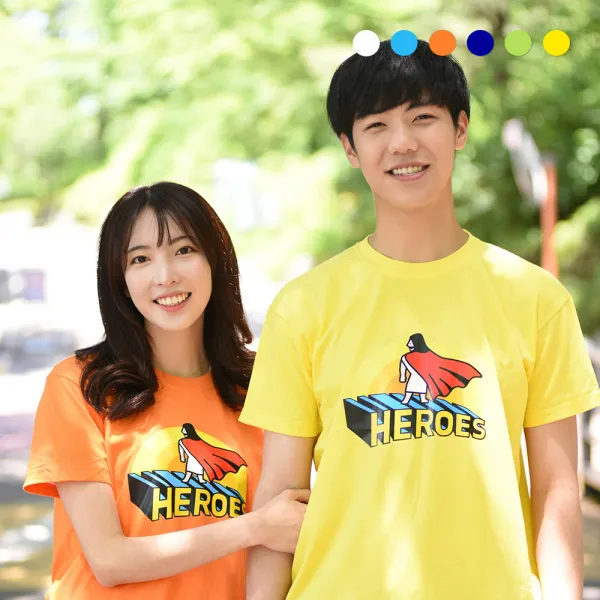[2019 교회티] 교회 단체티 HEROES 히어로즈 성인 여름성경학교 단체복 반팔 티셔츠, 주황