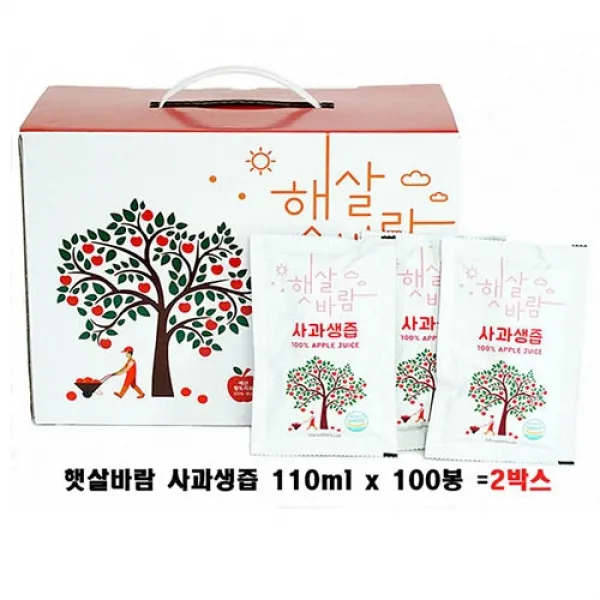 햇살바람 사과생즙(사과즙) 110ml X 100봉(2박스), 2box, 110mlx100봉