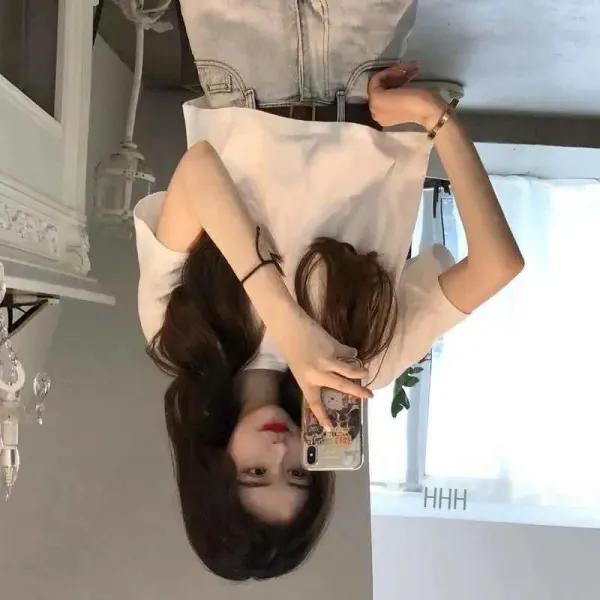반팔 티셔츠 여성 여름 디자인감 소박하다 색다르다 불규칙 짧은 셔츠 저고리 인스타그램 화이트-원단S 권장 70-90근