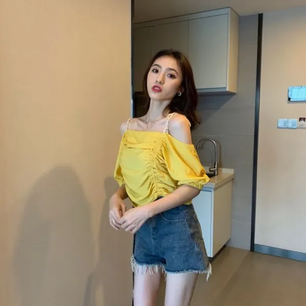 뿌니랜드 2020 트렌드 티셔츠 여심기 누쇄골 디자인 감복루즈핏 슬림 니트 프릴 봄 레이스 면티 박스 7부 스트라이프 브이넥 라운드 트임 레터링 셔링 여성 반팔 현아 뱍예린 크롭 섹시-12891