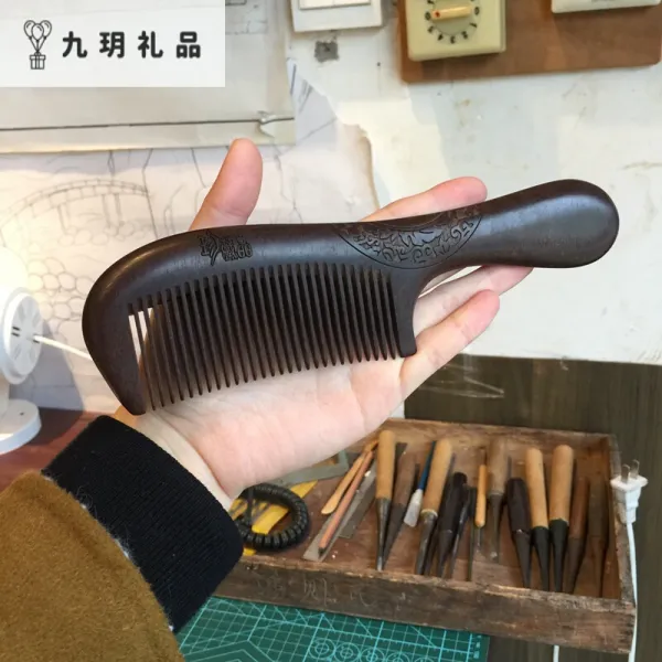 거드름!수입 오목 빗살 수공예품 다듬기 원근 헤어보호 장조림 고풍목 손잡이 20x5.5cm, 단일상품