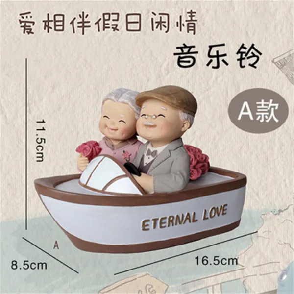 복고장식장 노인 할아버지 할머니 장식품 백년해로 술장 거실 집안용 부부 커플용품 결혼선물, T21-서로 사랑 보트 음악 벨