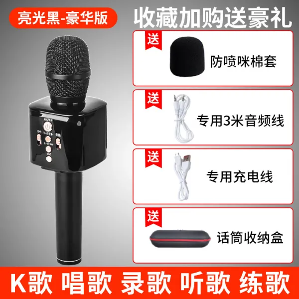에펠 국휴대용노래방 세트 노래방 미러볼 블루투스 핀 usb 무선 유튜브 소형 교사 어린이 자동차 스탠드 컴퓨터 웹 교회 수업용 강의용 틱톡 라이브 아프리카 마이크 마이커, [밝은 검은 색 블루투스 마이크 스피커 통합] 디럭스 에디션 + 공식 표준